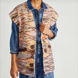 Free People Women's Layer Up Wool Blend and Sherpa Reversible Aztec Vest Small